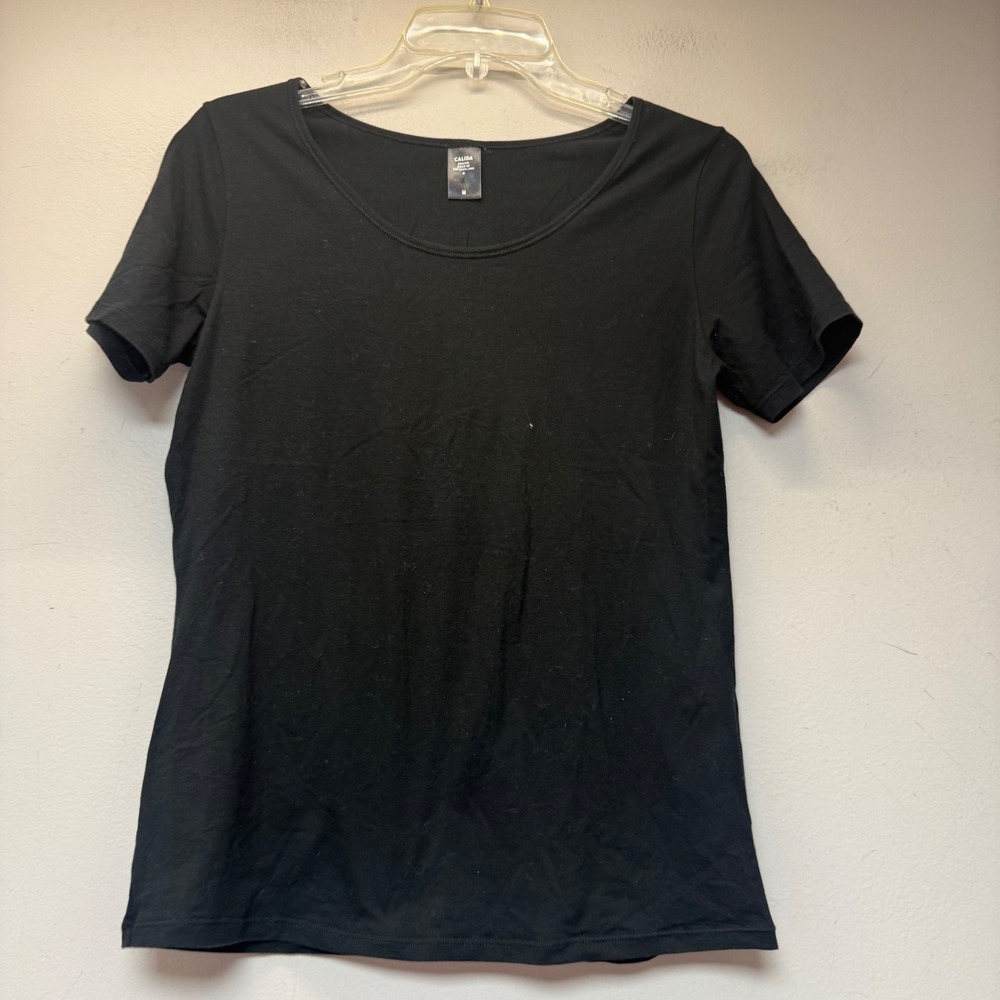 Calida T-Shirt Women M Black Excellent Pima Cotton‎ Scoop Neck Stretch 13226